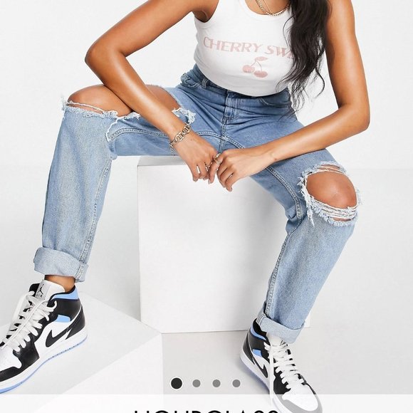 ASOS Women’s Hourglass High Rise Mom Jeans in Midwash with rips | Size: W36 L34 - Picture 7 of 9